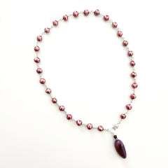 DARK ROSE PEARL NECKLACE WITH PURPLE AGATE DROP-19"