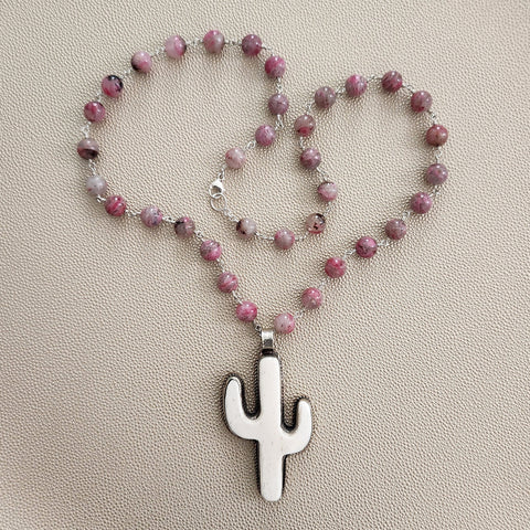 SAKURA QUARTZ NECKLACE WITH CACTUS PENDANT