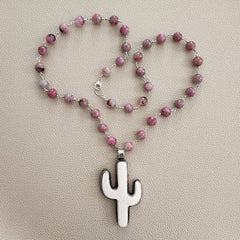SAKURA QUARTZ NECKLACE WITH CACTUS PENDANT--27"
