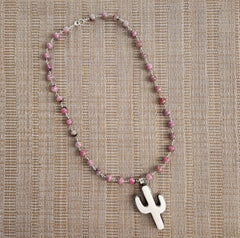 SAKURA QUARTZ NECKLACE WITH CACTUS PENDANT--27"