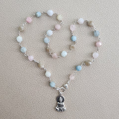 MORGANITE NECKLACE WITH 925 SILVER BUDDHA-19"