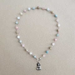 MORGANITE NECKLACE WITH 925 SILVER BUDDHA-19"