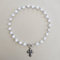 WHITE ONYX NECKLACE WITH CROSS PENDANT-16"