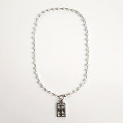 WHITE ONYX NECKLACE WITH FLEUR DE LIS CROSS-24"