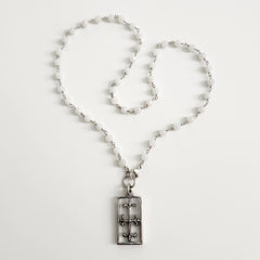 0--WHITE ONYX NECKLACE WITH FLEUR DE LIS CROSS-24"
