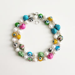 0--EYE LOVE PEACHES BEADED NECKLACE--18"