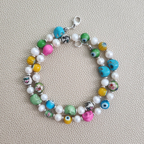 0--EYE LOVE PEACHES BEADED NECKLACE--18"