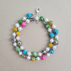 0--EYE LOVE PEACHES BEADED NECKLACE--18"