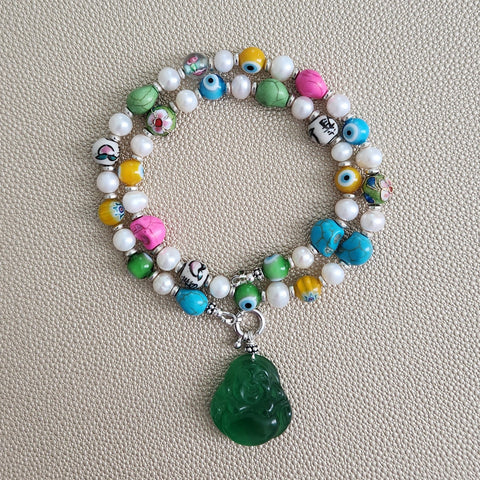 0--EYE AM HAPPY BEADED NECKLACE--18"