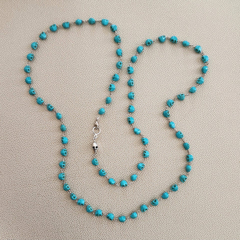 MINI TURQUOISE COLORED SKULL BEAD NECKLACE-42 INCHES
