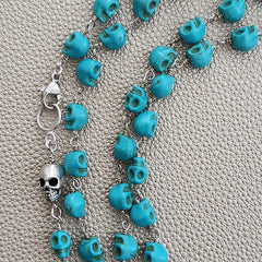 MINI TURQUOISE COLORED SKULL BEAD NECKLACE-42 INCHES