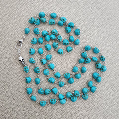 MINI TURQUOISE COLORED SKULL BEAD NECKLACE-42 INCHES