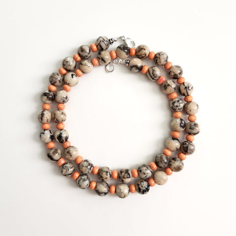 0--ZEBRAS LOVE ORANGE BEADED NECKLACE--24"