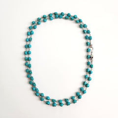 MINI TURQUOISE COLORED SKULL BEAD NECKLACE-42 INCHES