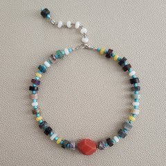 MIXED GEMSTONES W/ ORANGE AGATE NECKLACE-16"