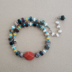 MIXED GEMSTONES W/ ORANGE AGATE NECKLACE-16"