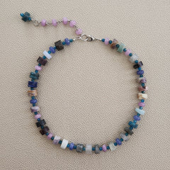 MIXED GEMSTONES & COLORED JADE NECKLACE-16"