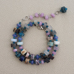 MIXED GEMSTONES & COLORED JADE NECKLACE-16"