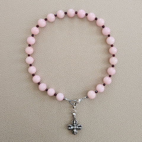 PINK AGATE NECKLACE WITH 925 DOUBLE DORJE PENDANT