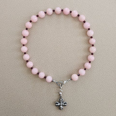 PINK AGATE NECKLACE WITH 925 DOUBLE DORJE PENDANT--16"