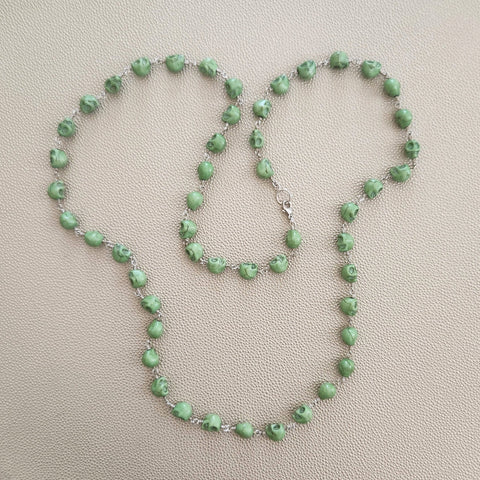 GREEN COLORED SKULL BEAD NECKLACE-37"