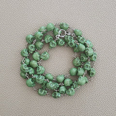 GREEN COLORED SKULL BEAD NECKLACE-37"
