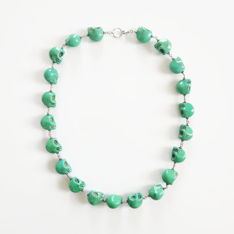 GREEN COLORED SKULL BEAD NECKLACE-24"