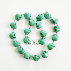 GREEN COLORED SKULL BEAD NECKLACE-24"