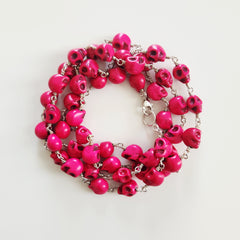 HOT PINK SKULL BEAD NECKLACE-36"