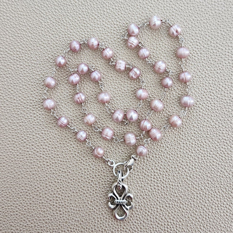 0--ROSE PEARL NECKLACE WITH INFINITY PENDANT-20"