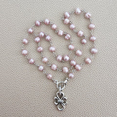 0--ROSE PEARL NECKLACE WITH INFINITY PENDANT-20"