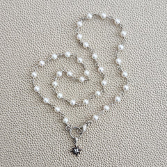 MINI WHITE PEARL NECKLACE WITH 8 POINT STAR-16"