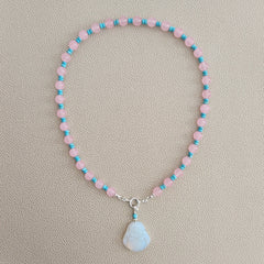 PINK JADE NECKLACE W/ HAPPY BUDDHA PENDANT-18"