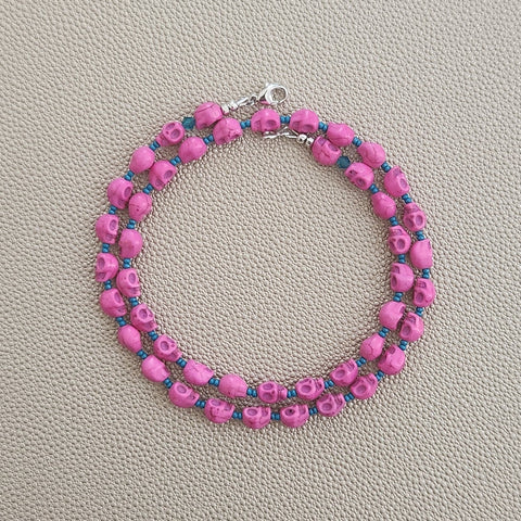0--MINI PINK SKULL NECKLACE--20"