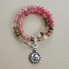 0--OMBRE ROSE GEMSTONE NECKLACE W/ SUN & MOON--16"