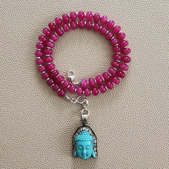 FUCHSIA JADE NECKLACE W/ BUDDHA PENDANT-18"