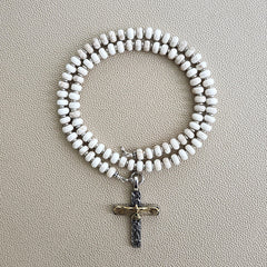 00--WHITE MAGNESITE TURQUOISE NECKLACE W/ EAGLE CROSS--24"