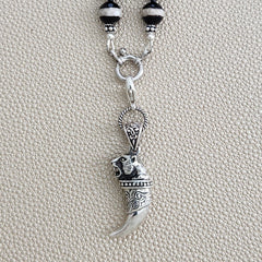 00--STRIPED TIBETAN AGATE NECKLACEW/ TIGER CLAW PENDANT--24"