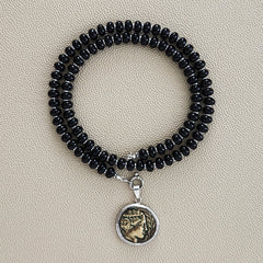 00--BLACK ONYX NECKLACE W/ GREEK COIN PENDANT--24"