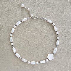 WHITE BAROQUE PEARL MIX NECKLACE-16"