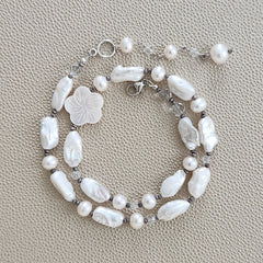WHITE BAROQUE PEARL MIX NECKLACE-16"
