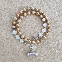 CHAMPAGNE GOLD PEARL NECKLACE W/ 925 PENDANT--16"