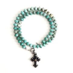 CHRYSOPRASE NECKLACE WITH 925 SILVER CROSS--18"