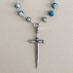 00--K2 STONE NECKLACE W/ SKULL SWORD PENDANT-29"