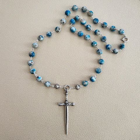 00--K2 STONE NECKLACE W/ SKULL SWORD PENDANT-29"
