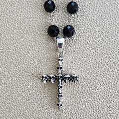 00--BLACK ONYX NECKLACE WITH SKULL CROSS-21"