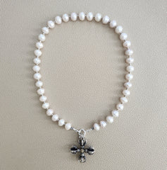 0--WHITE EDISON PEARL NECKLACEW/ 925 DORJE--18"