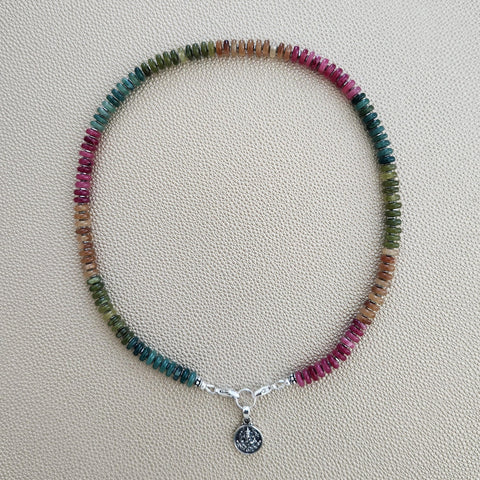 0--MINI MULTI-COLORED JADE NECKLACE--16.75"