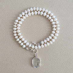 0--WHITE PEARL NECKLACE W/ BUDDHA PENDANT--18"