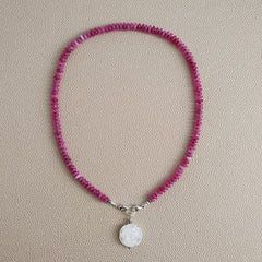 0--FUCHSIA JADE NECKLACE W/ ROSE PENDANT--18"